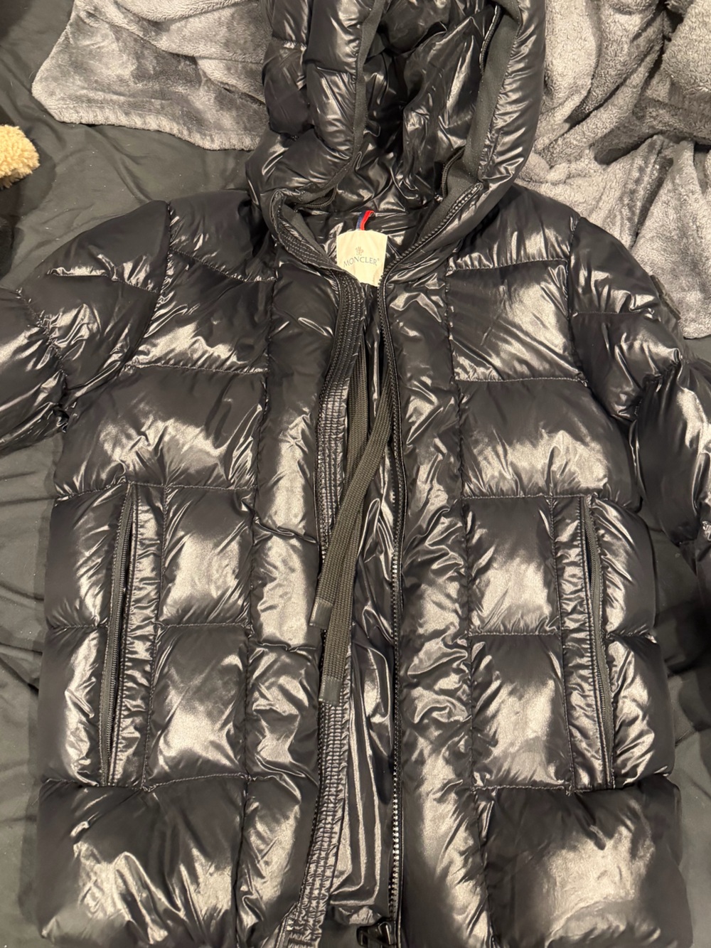 Moncler Black Shiny Quilted Down Puffer Jacket with Hood